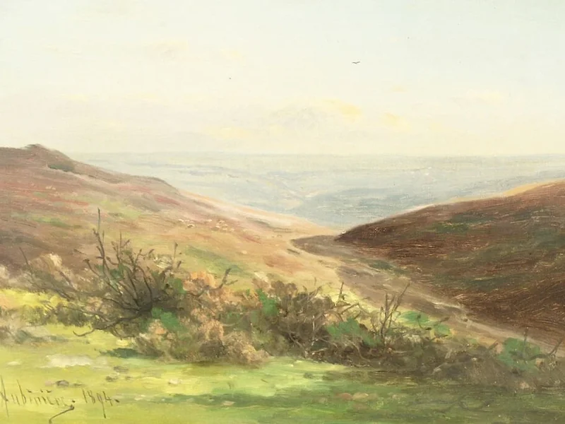 1848-Georgina Martha de l' Aubinière - Paesaggio rurale con colline sullo sfondo